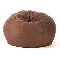 a brown bean bag chair sitting on top of a white floor