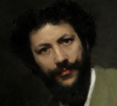 an oil painting of a man with a beard wearing a green jacket and white shirt