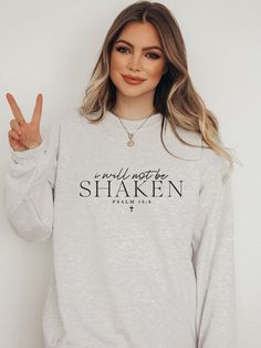 I Will Not Be Shaken PSALM 16:8 Cozy Crewneck Sweatshirt  8.0 oz. pre-shrunk fleece 50% cotton / 50% polyester Christian Apperal, Christian Fits, Christian Wardrobe, I Will Not Be Shaken, Psalm 42, Trendy Crewneck, Jesus Sweatshirts, Psalm 16, Oxford White