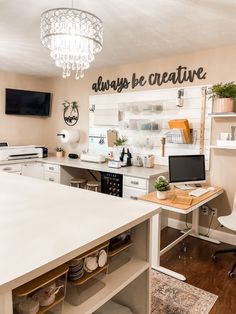 the kitchen is clean and ready to be used as a home office or work space