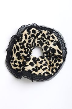 Big scrunchie made from Leopard Print Cotton Velveteen trimmed in Black Lace. Made in NYC. Cat Prints, New York Summer, Lace Made, Upcycled Clothing, Big Cat, Brand Collection, New Arrival Dress, Upcycle Clothes, Cheetah Print