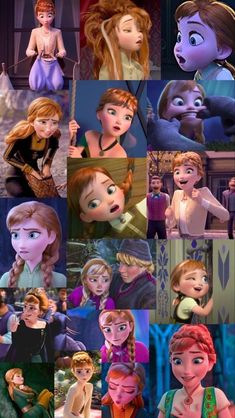 many different pictures of princesses and their faces in various poses, including one with her hair