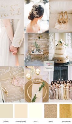 the wedding color scheme is gold and white