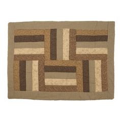 a brown and tan area rug with squares on the front, one patched in