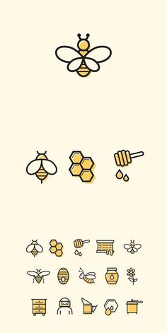 a bunch of different types of bees and honeycombs are shown in this image