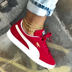 Follow on insta - holllyjohnstone Red Puma Shoes, Shoe Sketches, Shoes Illustration, Shoes Outfit, Puma Suede, Red Sneakers, Womens Shoes Wedges