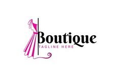 the logo for boutique, with a woman in a pink dress holding a parasol