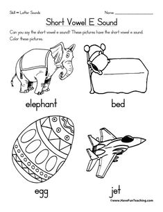 worksheet for beginning with the letter e and an image of animals, eggs, and