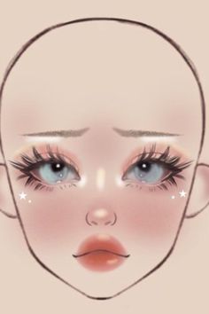 Makeup Stencils Templates, Makeup Drawing Template, Makeup Drawing Sketches, Makeup Looks Drawing, Makeup Ideas Drawing, Asian Makeup Tutorials, Anime Eye Makeup, Gyaru Makeup