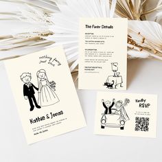 the wedding stationery has been designed to look like they are getting married