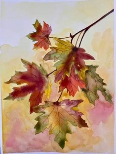 watercolor painting of autumn leaves on paper