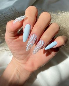 Nail Art Funky, Unghie Nail Art, Light Blue Nails, Baby Blue Nails, Colorful Nails, Purple Nail