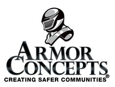 armor concepts logo with the words creating safer communities in black and silver on a white background