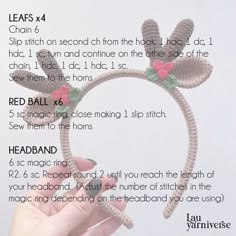 a crocheted headband with flowers on it and instructions for how to sew