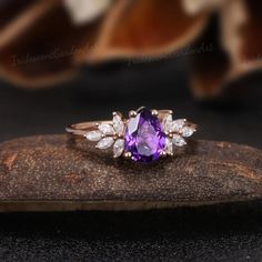 Amethyst Engagement Ring Unique Purple Gemstone Wedding Ring | Etsy Purple Ring Wedding, Engagement Rings Purple, Purple Wedding Ring, Amethyst Engagement Rings, Purple Engagement Ring, Purple Diamond Ring, Amethyst Wedding Ring