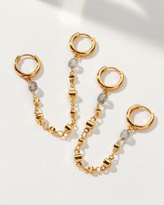 If you don't have double piercings, this is your sign to get one. This double hoop earring is meant to cascade its way to and from each piercing. Double Piercing Hoop Earrings, Double Loop Earrings, Gold Double Hoop Earrings, Double Dangle Hoop Earrings, Chain Double Earrings, Double Piercing, Double Hoop Earrings, Piercings, Hoop Earrings