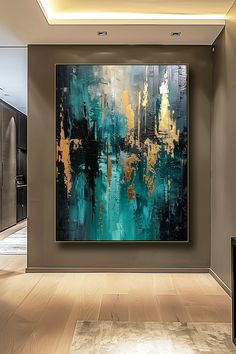 Original handmade abstract painting featuring teal and gold colors with textured brushstrokes on canvas Brown Abstract Art, Teal Painting, Acrylic Inspiration, Impasto Art, Abstracted Art, Teal And Brown, Gold Abstract Painting, Acrylic Ideas, Diy Canvas Wall Art