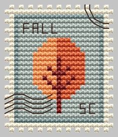 a cross stitch pattern with the words fall and an image of a tree on it