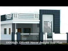 the front view of a modern house design and plan