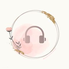 the headphones are on top of a pink circle with gold sprinkles