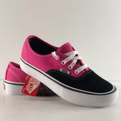 Vans Authentic Pro Black/Magenta Shoes New With Box. The Men's Authentic Shoes By Vans Has A Simple Low Top - Lace-Up Canvas Upper With Metal Eyelets Vans Flag Label And Vans Original Waffle Outsole. Pricing Won’t Be Discussed In Comments, Please Use Offer Button If Interested. No Trades. Pink Canvas Shoes For Streetwear With Round Toe, Pink Canvas Shoes With Round Toe For Streetwear, Pink Lace-up Sneakers With Rubber Toe Cap, Pink Vans Skateboarding Sneakers, Pink Vans Sneakers For Skateboarding, Pink Low-top Sneakers With Rubber Toe Cap, Pink Slip-on Skate Shoes With Vulcanized Sole, Pink Vulcanized Sole Sneakers For Skateboarding, Pink Vulcanized Sneakers For Skateboarding