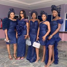 Navy Blue Aso Ebi Lace Styles, Navy Blue Traditional Dress, Lace Dresses Nigerian African Style, Lace Gown Styles Aso Ebi, Nigerian Bridesmaid Dresses, White Lace Dresses, Nigerian Party