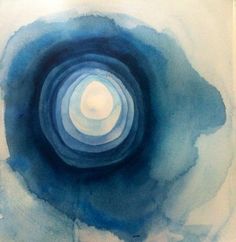 an abstract painting with blue and white colors