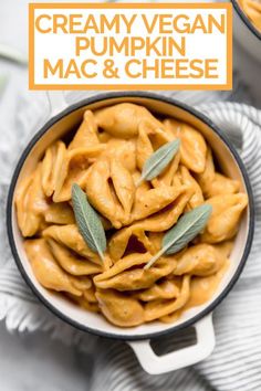 creamy vegan pumpkin mac and cheese in a skillet