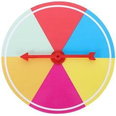 a multicolored clock with an arrow pointing to the right on a white background