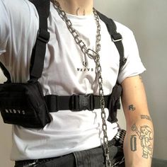 Strapped Shoulder Holster Tactical Vest, Vest Fashion, Men's Necklace, Waist Pack, Grunge Outfits, Aesthetic Clothes