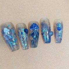 Cool Cute Nails, Simple Aesthetic Nails, Space Nails Galaxy, Short Nails With Designs, Nails Inspo Simple, Shark Nails, Weird Nails, Starry Nails, Cutesy Nails