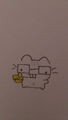 a drawing of a cat holding a banana in it's mouth and wearing glasses