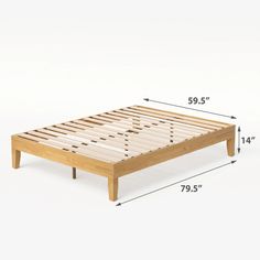 a bed frame with measurements for the mattress