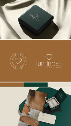 the logo for luminousa is shown on top of a green box and gold foil