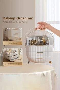 the makeup organizer is designed to look like it has been placed on top of a table