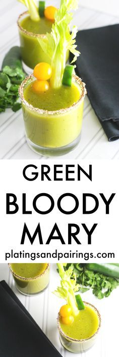 This Green Bloody Mary is a fun twist on the classic cocktail - Made with tomatillos, horseradish and jalapeno infused vodka | platingsandpairings.com Pickle Vodka, Lemon Drink, Infused Vodka, Classic Cocktail, Tomato Recipes, Classic Cocktails, Party Drinks, Mixology, Cocktail Drinks