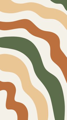 an abstract pattern with wavy lines in shades of green, orange and brown on a white background