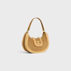 MEDIUM AVA TRIOMPHE BAG IN SUEDE CALFSKIN AND SHEARLING - NATURAL | CELINE Ava Triomphe Bag, Teddy Bag, Triomphe Bag, New Sneakers, Card Holder Wallet, Pump Sandals, Small Leather Goods, Chain Bags, Leather Coat