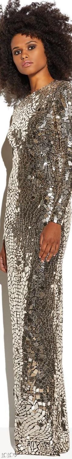 TOM FORD MIRROR EMBROIDERED COLUMN GOWN #TomFord #EveningDresses #EveningWear #EveningGowns Metallic Fashion, Metal Fashion, Column Gown, Amazing Outfits, Silver Dress, Discover The World, Beautiful Gowns, Beauty Shop