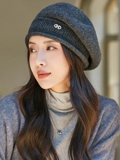 Pleated Beret Hat Knitted Hats BLACK GREY-One_size Artist Hat, Trendy Winter Fashion, Beach Blouse, Knit Beret, Painter Hat, Winter Typ, Wool Hat Knit, Hat Beret, Wool Caps