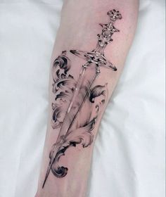 Dagger And Flower Tattoo, Dagger Tattoos, Water Tattoo, Dagger Tattoo, Sternum Tattoo, 1 Tattoo, Book Tattoo, Elegant Tattoos, Sweet Peas