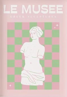 a pink and green poster with a woman's torso in the shape of a figure