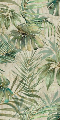 a wallpaper with green leaves and plants on it