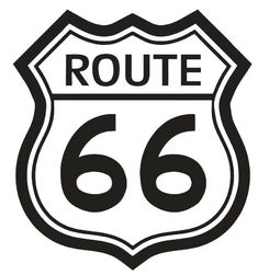 a black and white route 66 sign with the word route 66 on it's side