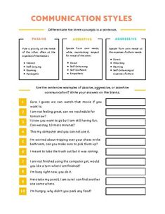 communication styles worksheet for students to learn how to use the language and writing skills