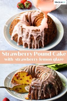 You'll love this moist Strawberry Pound Cake Recipe! This homemade delight is the perfect combo of fresh fruit and rich flavor, baked in a loaf or bundt pan. Ideal for creating a stunning trifle or enjoying on its own. Easy to make and absolutely delicious! Pour on the sweet and tangy strawberry-lemon glaze for an extra special dessert! Strawberry Poundcake Recipe, Strawberry Pound Cake Recipes Moist, Homemade Strawberry Pound Cake, Lemonade Treats, Strawberry Pound Cake Recipes, Rose Recipe, Strawberry Bundt Cake, Strawberry Pound Cake, Sweet Glaze