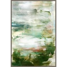 an abstract painting with green and white colors