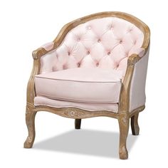 Baxton Studio - Accent Chairs - 156210039492CYMX - Constructed from oak wood , White-washed natural finish, Removable seat cushion, Fully assembled, Button tufted, Light pink velvet polyester fabric upholsteryTraditional French armchair; Constructed from oak wood; Removable seat cushion. Specifications:Seat Width: 18.9; Seat Depth: 22.8; Seat Height: 18.9. Wood Armchair, French Arm Chair, White Washed Oak, Studio Chairs, Oak Armchair, Pink Chair, Wood Arm Chair, Baxton Studio, Modway Furniture