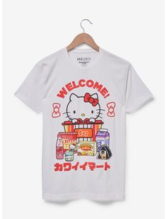 Sanrio Hello Kitty Kawaii Mart Welcome T-Shirt - BoxLunch Exclusive | BoxLunch Welcome Lettering, Kitty Clothes, Hello Kitty Clothes, Welcome Letters, Anime Tees, Puff Print, Tshirt Art, Anime Shirt, Top Graphic Tees