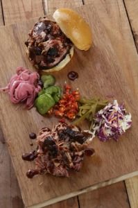 three different types of food on a cutting board